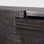 Tabwa TV cupboard - varnished teak - off black - 1 flip - down door - 2 drawers White Cliff Studio Media Console