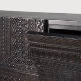 Tabwa TV cupboard - varnished teak - off black - 1 flip - down door - 2 drawers White Cliff Studio Media Console