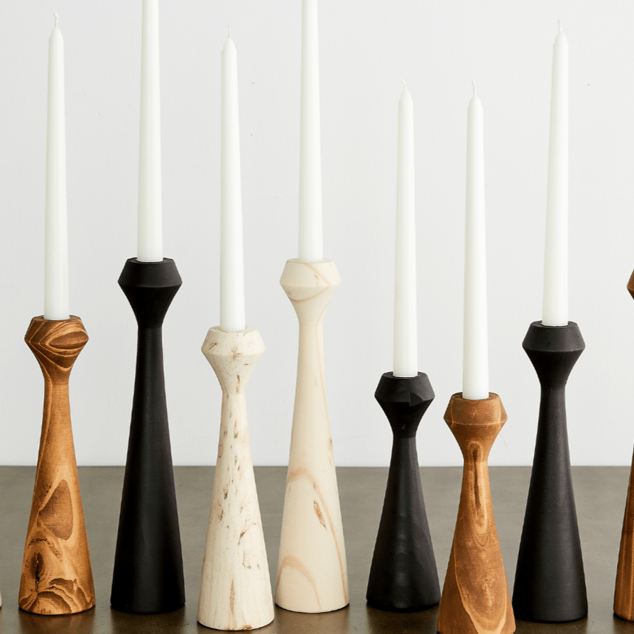 Tapered Diamond Wood Candle Holder in Cognac, Natural and Espresso