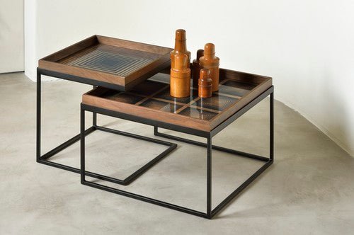 Tray coffee table set - varnished wood - black - round - S/L - trays not included White Cliff Studio COFFEE TABLE