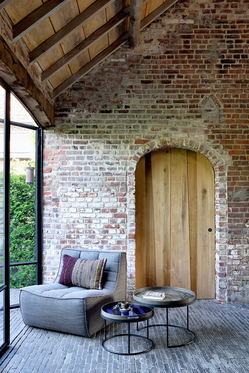 Tray coffee table set - varnished wood - black - round - S/L - trays not included White Cliff Studio COFFEE TABLE