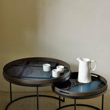 Tray coffee table set - varnished wood - black - round - S/L - trays not included White Cliff Studio COFFEE TABLE