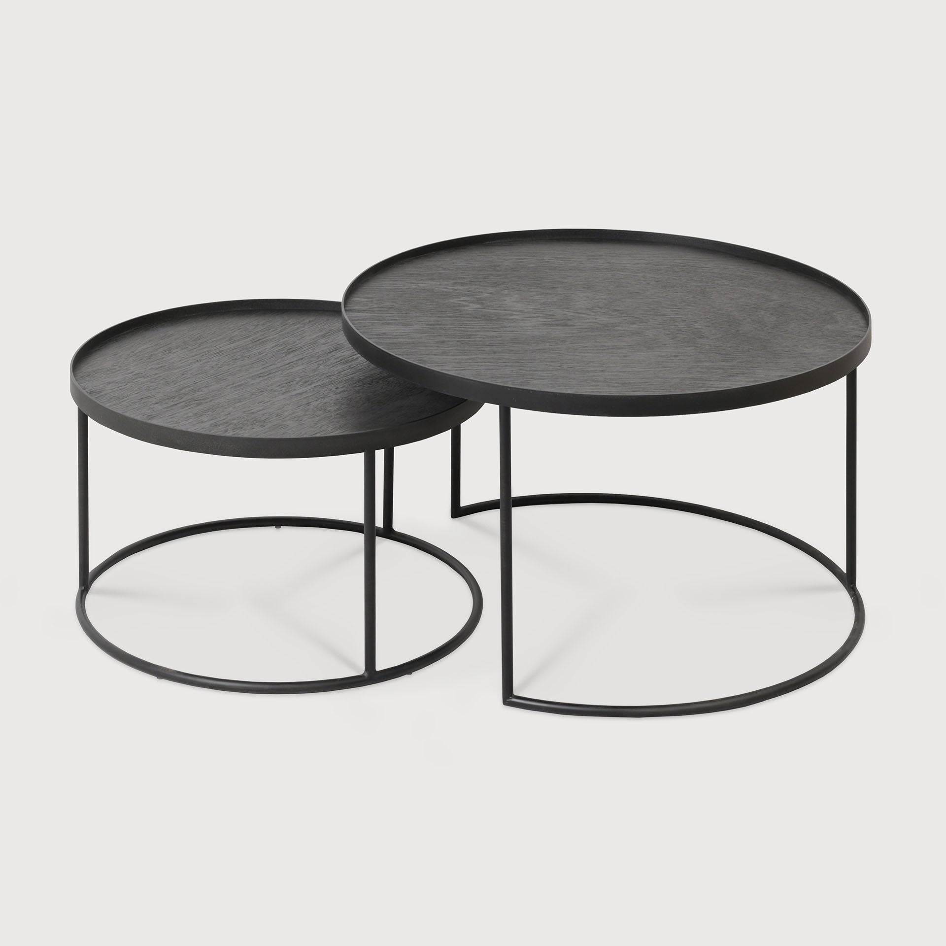 Tray coffee table set - varnished wood - black - round - S/L - trays not included White Cliff Studio COFFEE TABLE