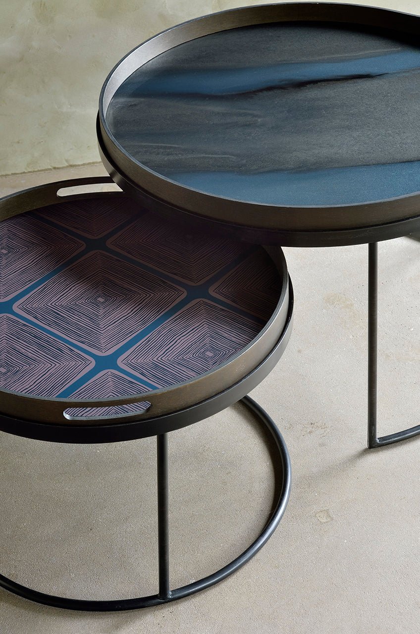 Tray coffee table set - varnished wood - black - round - S/L - trays not included White Cliff Studio COFFEE TABLE