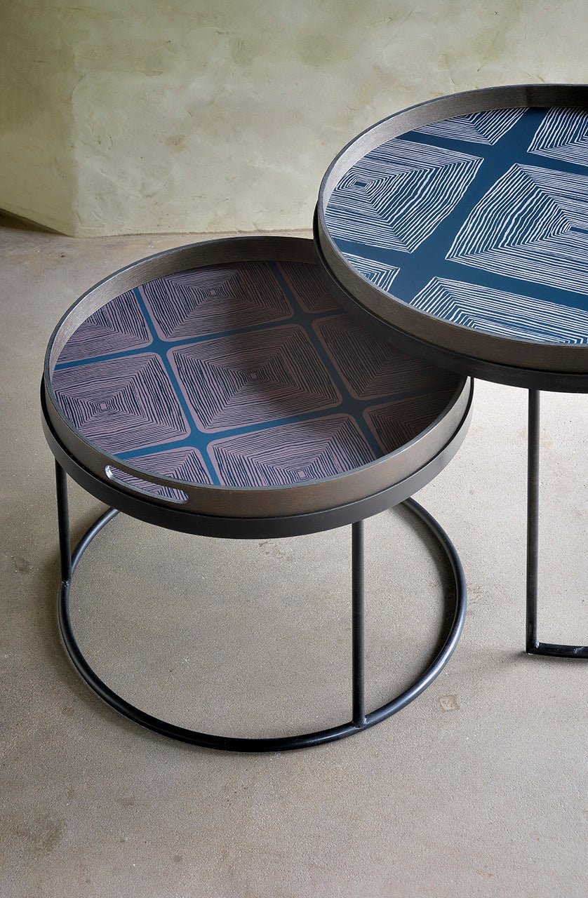 Tray coffee table set - varnished wood - black - round - S/L - trays not included White Cliff Studio COFFEE TABLE