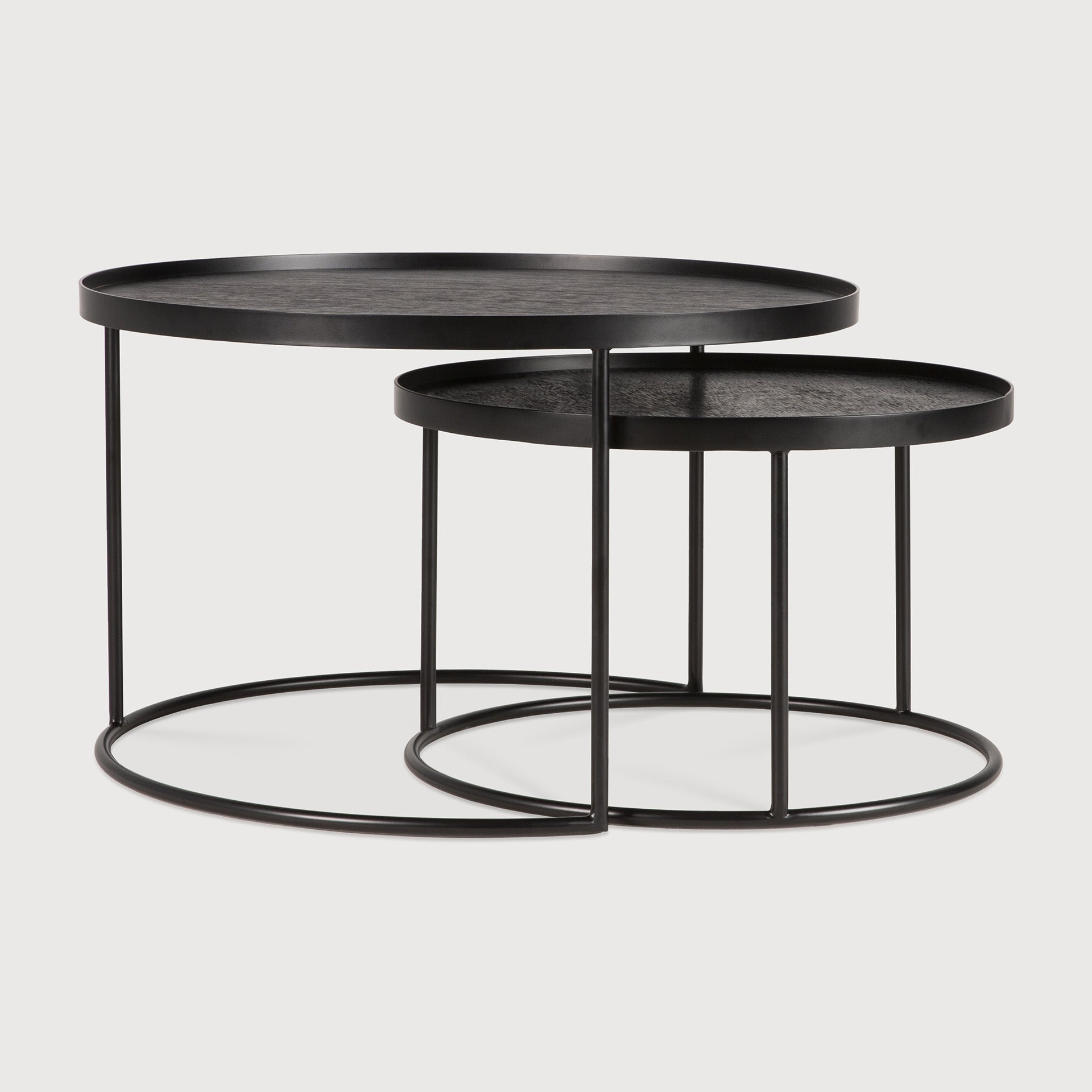 Tray coffee table set - varnished wood - black - round - S/L - trays not included White Cliff Studio COFFEE TABLE