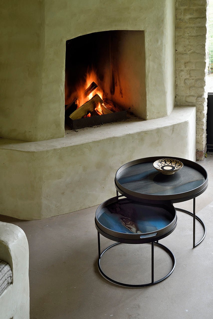 Tray coffee table set - varnished wood - black - round - S/L - trays not included White Cliff Studio COFFEE TABLE