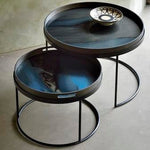 Tray coffee table set - varnished wood - black - round - XL - trays not included White Cliff Studio COFFEE TABLE