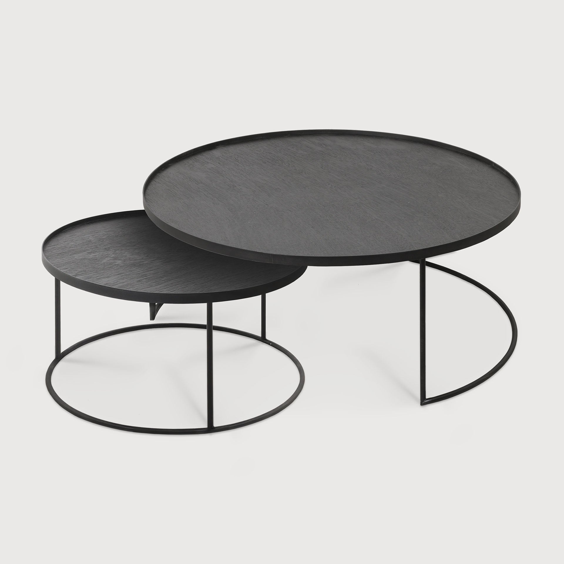 Tray coffee table set - varnished wood - black - round - XL - trays not included White Cliff Studio COFFEE TABLE