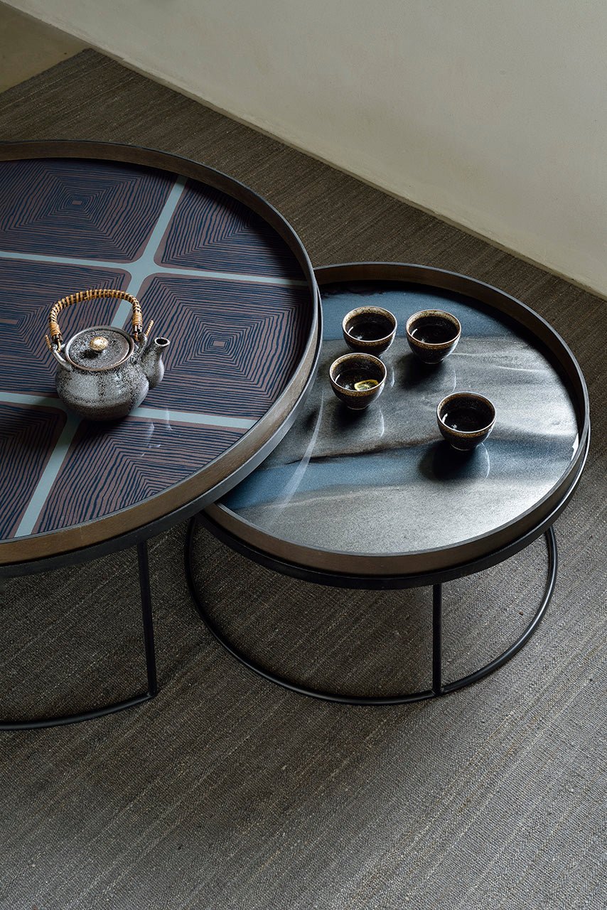 Tray coffee table set - varnished wood - black - round - XL - trays not included White Cliff Studio COFFEE TABLE