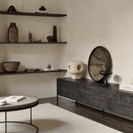 Tray coffee table set - varnished wood - black - round - XL - trays not included White Cliff Studio COFFEE TABLE