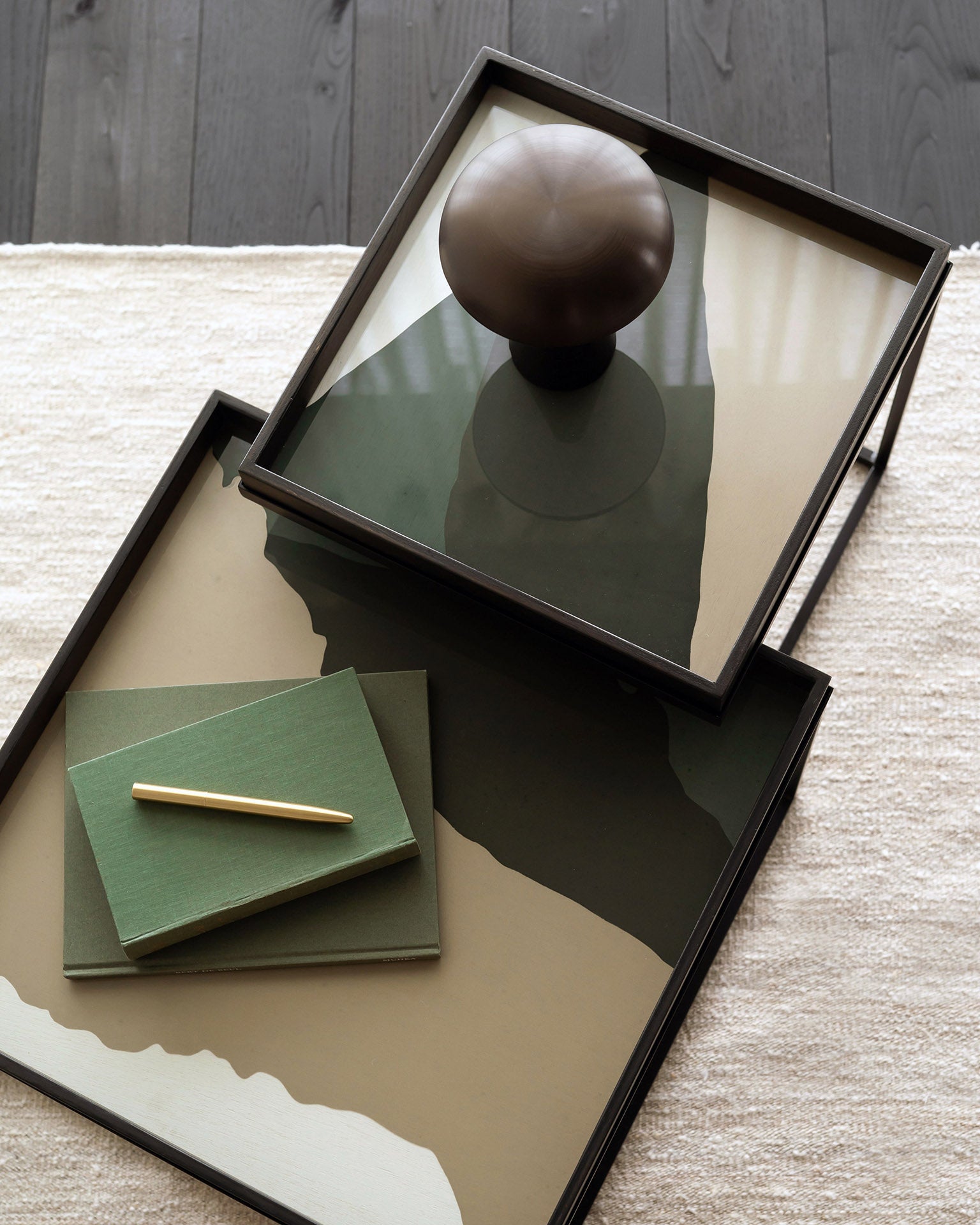 Tray coffee table set - varnished wood - black - square - S/L - trays not included White Cliff Studio COFFEE TABLE