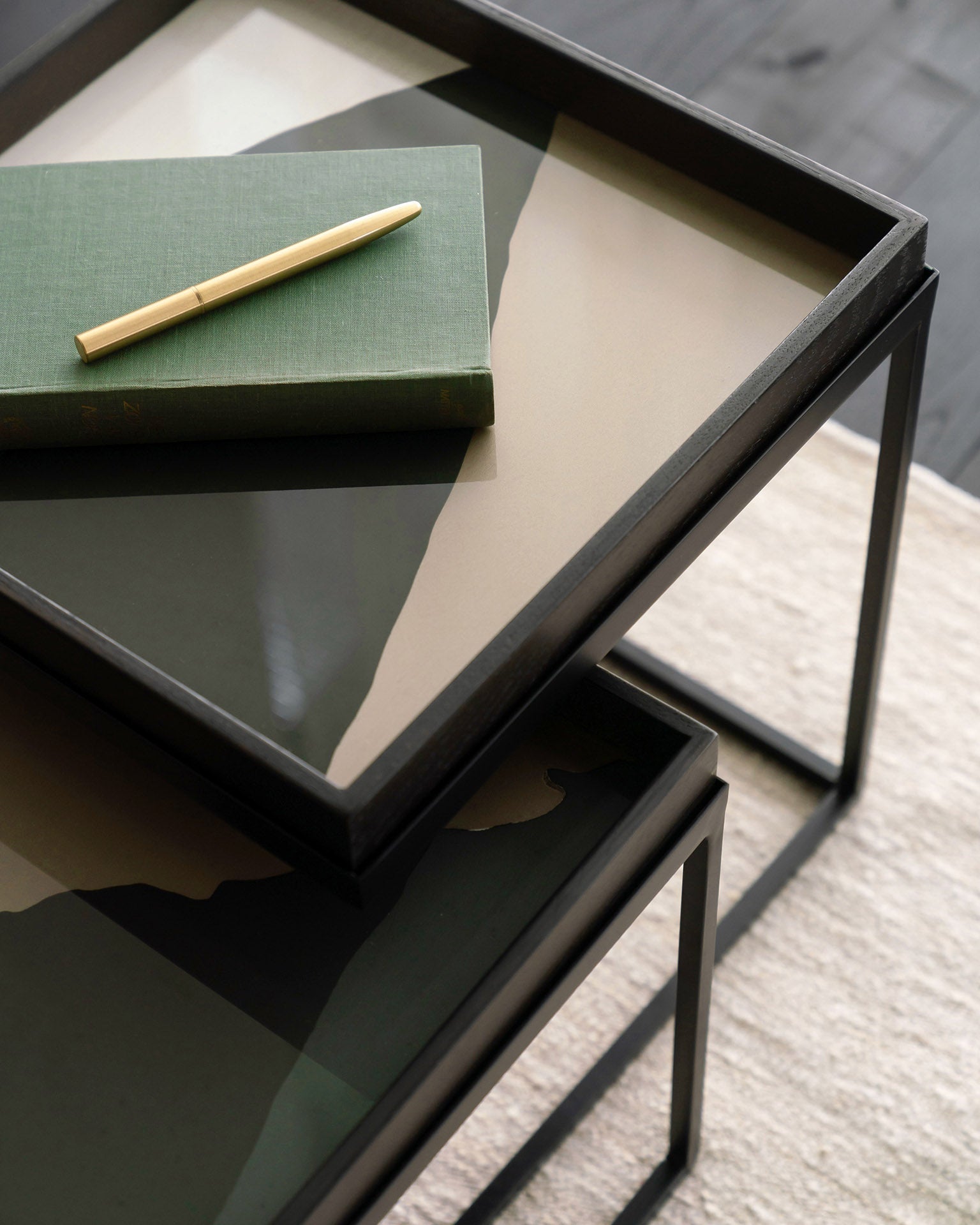 Tray coffee table set - varnished wood - black - square - S/L - trays not included White Cliff Studio COFFEE TABLE