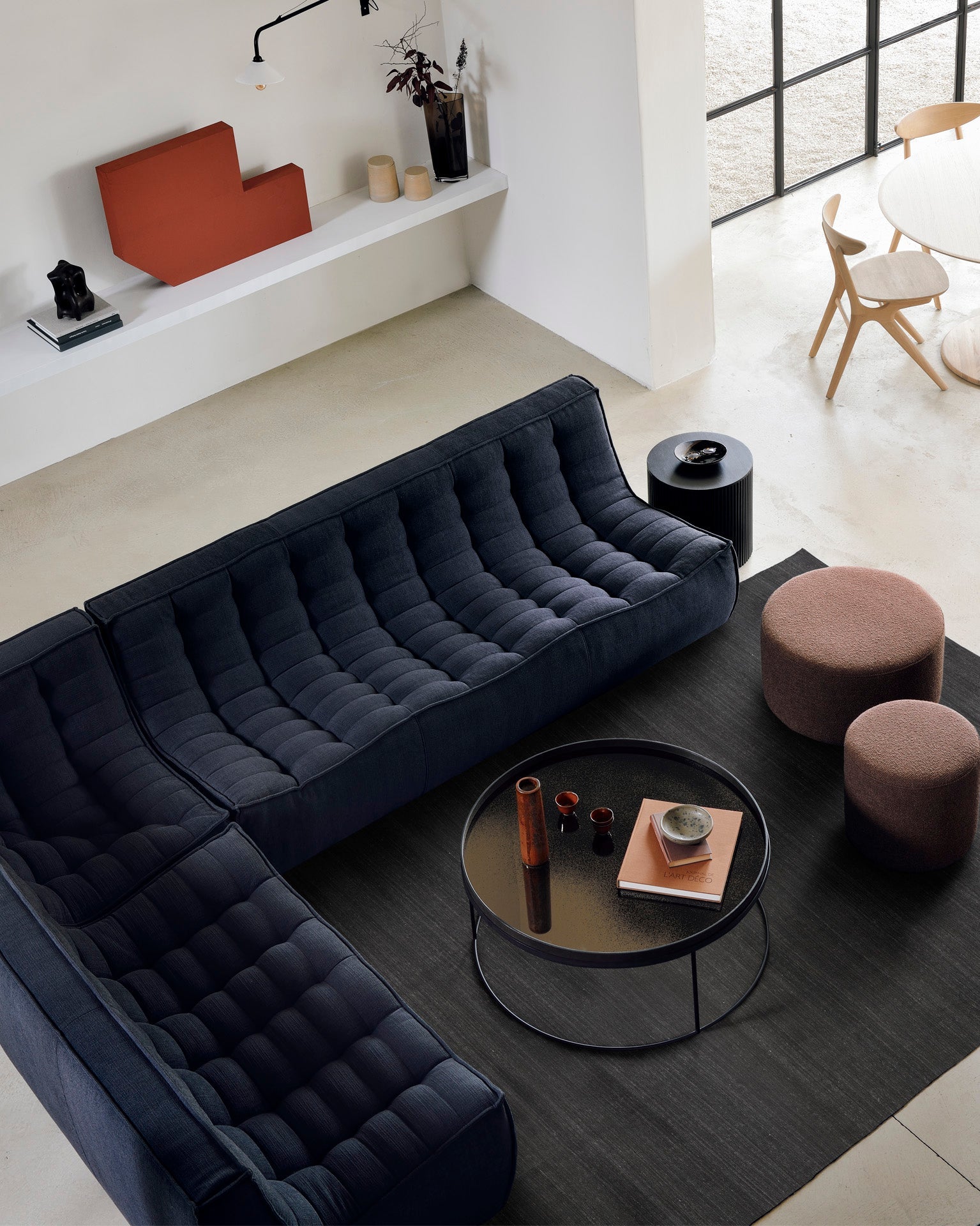 Tray coffee table - varnished wood - black - round - XL - tray not included White Cliff Studio COFFEE TABLE