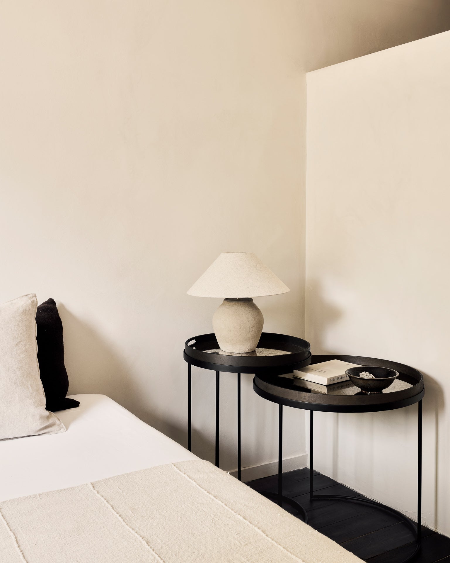 Tray side table set - varnished wood - black - round - S/L - trays not included White Cliff Studio Side Table