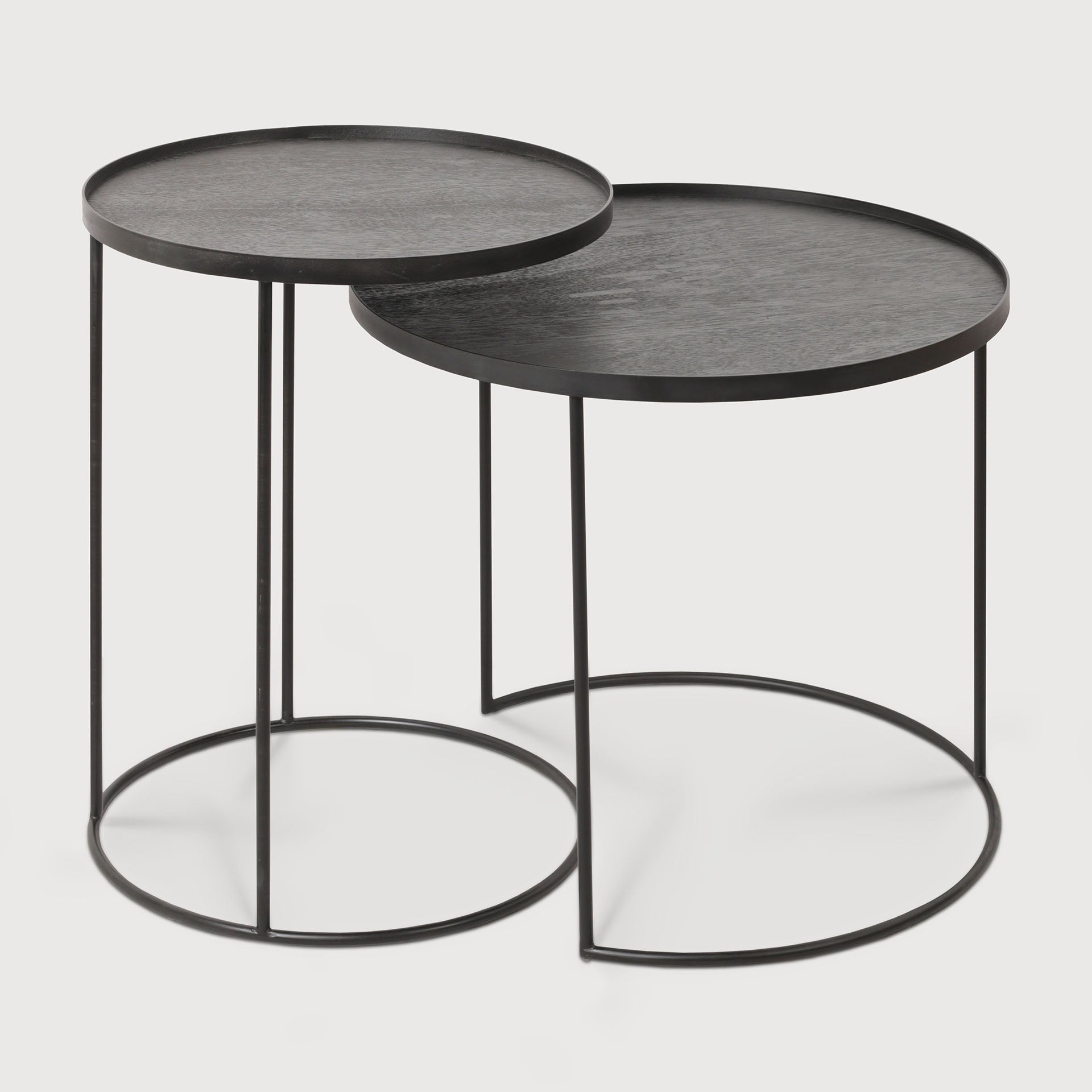 Tray side table set - varnished wood - black - round - S/L - trays not included White Cliff Studio Side Table
