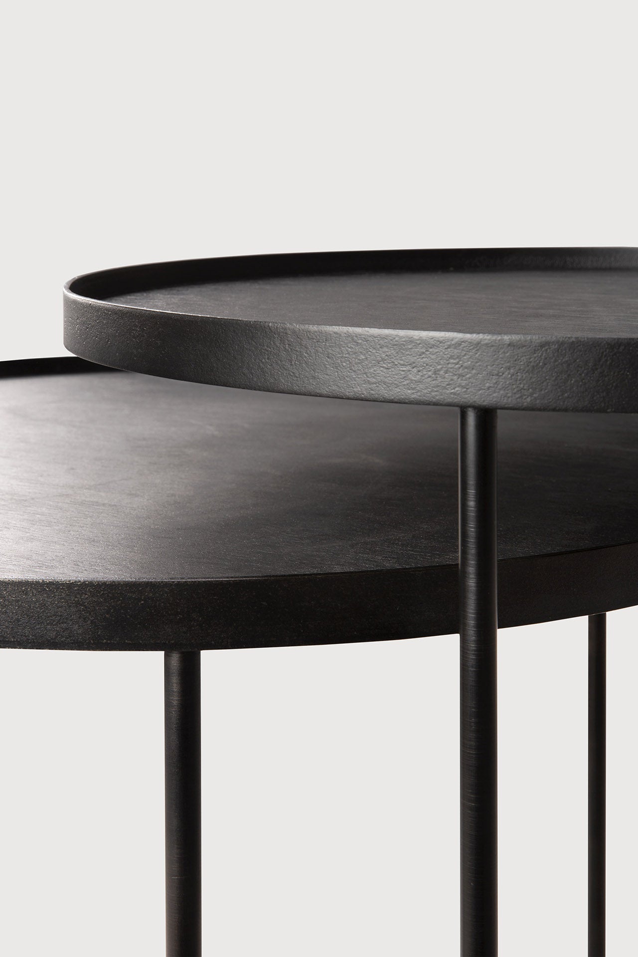 Tray side table set - varnished wood - black - round - S/L - trays not included White Cliff Studio Side Table