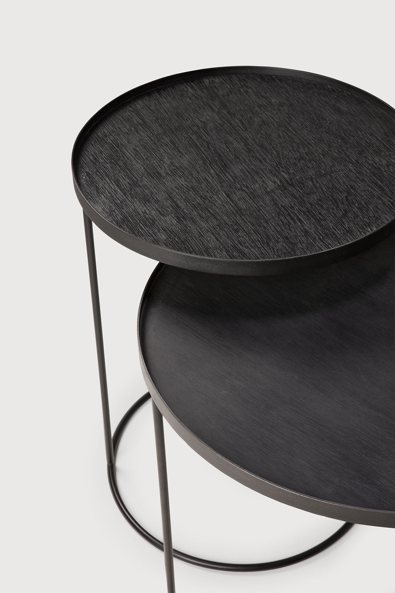 Tray side table set - varnished wood - black - round - S/L - trays not included White Cliff Studio Side Table