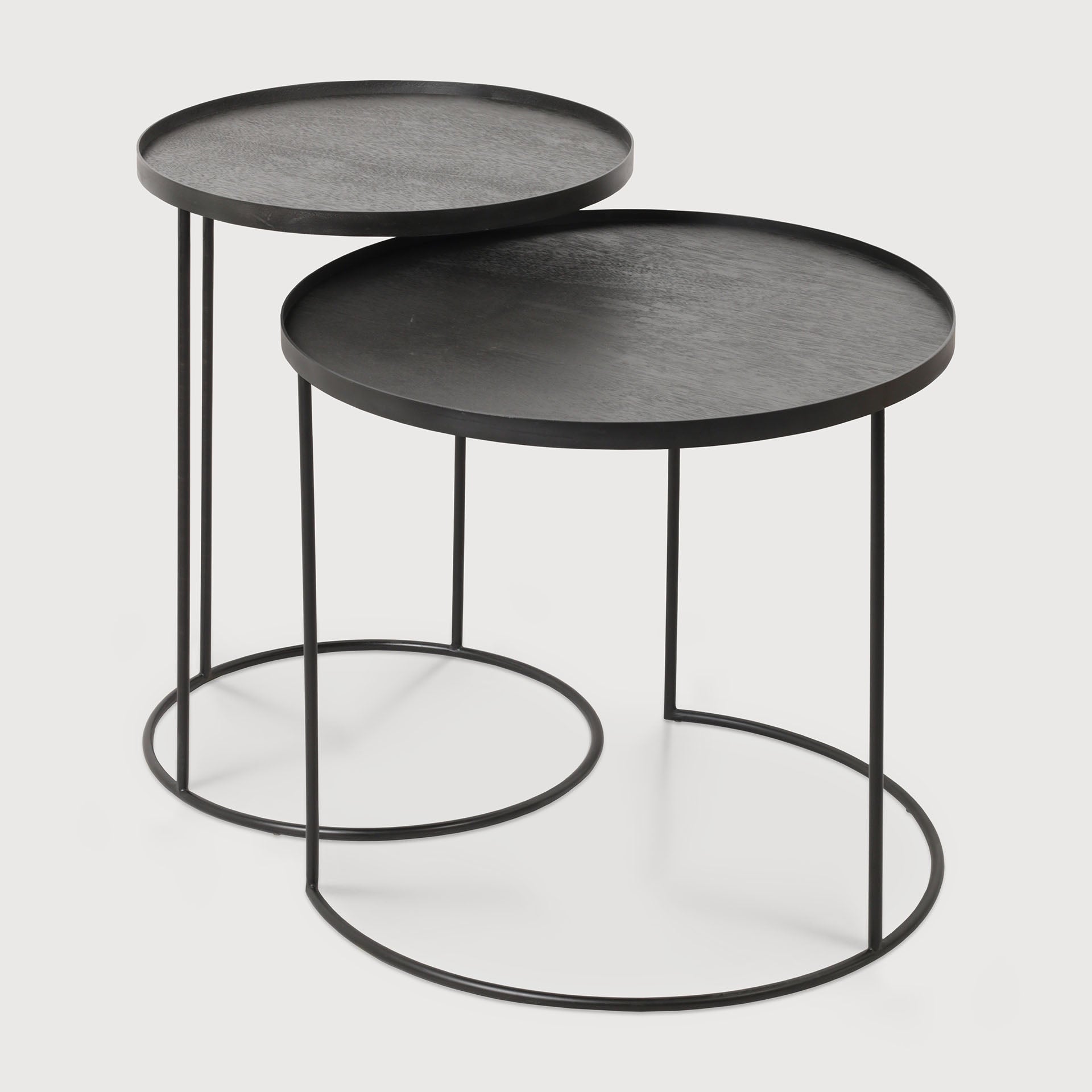 Tray side table set - varnished wood - black - round - S/L - trays not included White Cliff Studio Side Table