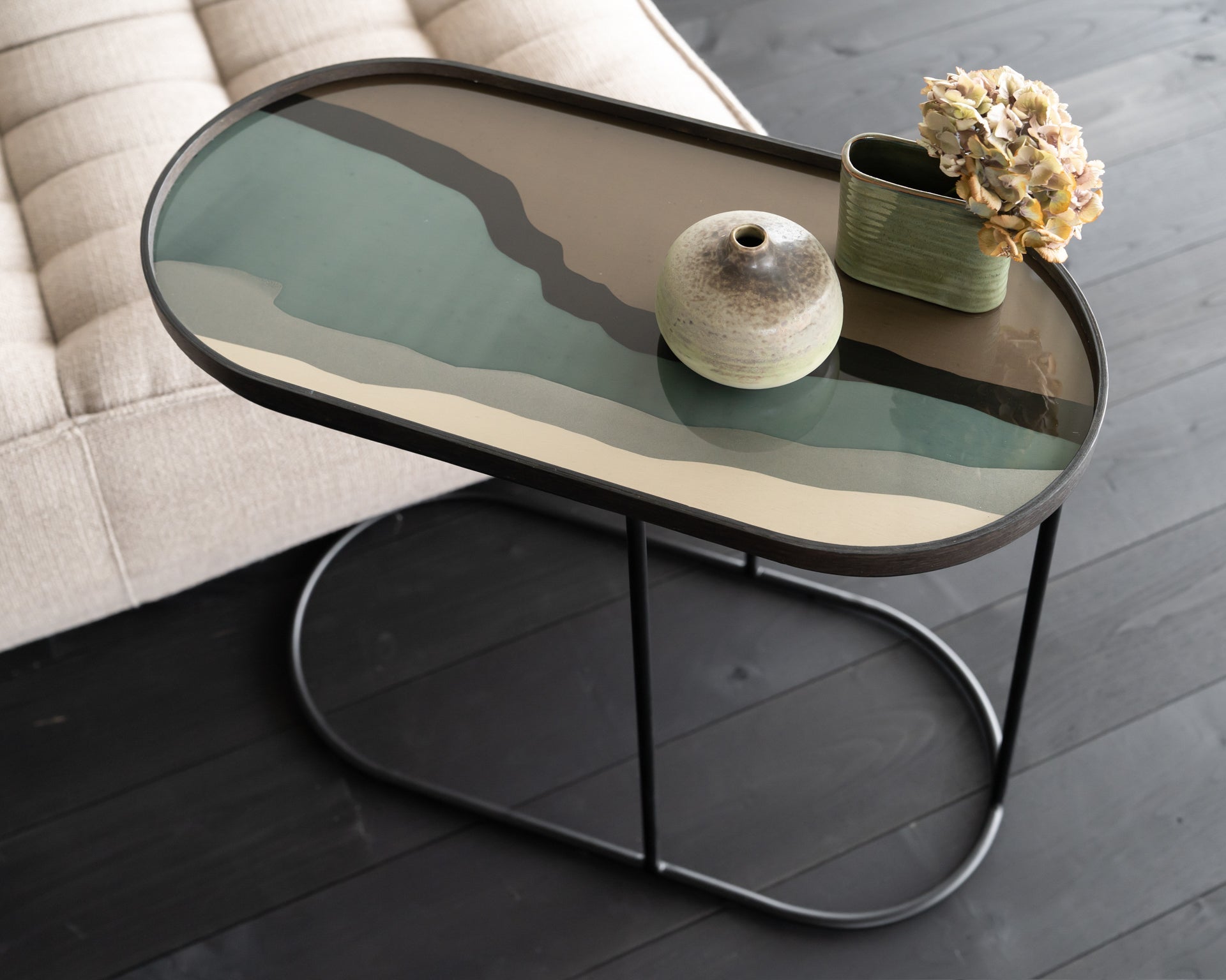 Tray side table - varnished wood - black - oblong - M - tray not included White Cliff Studio Side Table