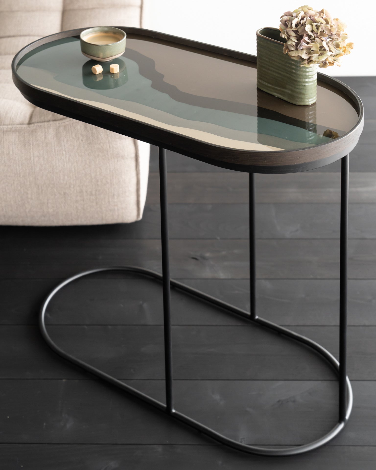 Tray side table - varnished wood - black - oblong - M - tray not included White Cliff Studio Side Table
