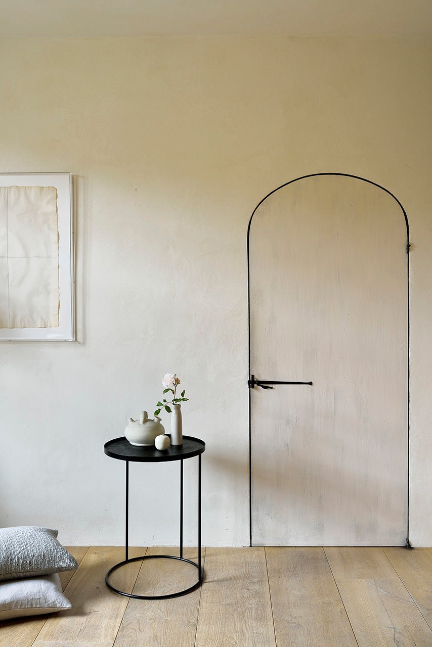 Tray side table - varnished wood - black - round - S - tray not included White Cliff Studio Side Table