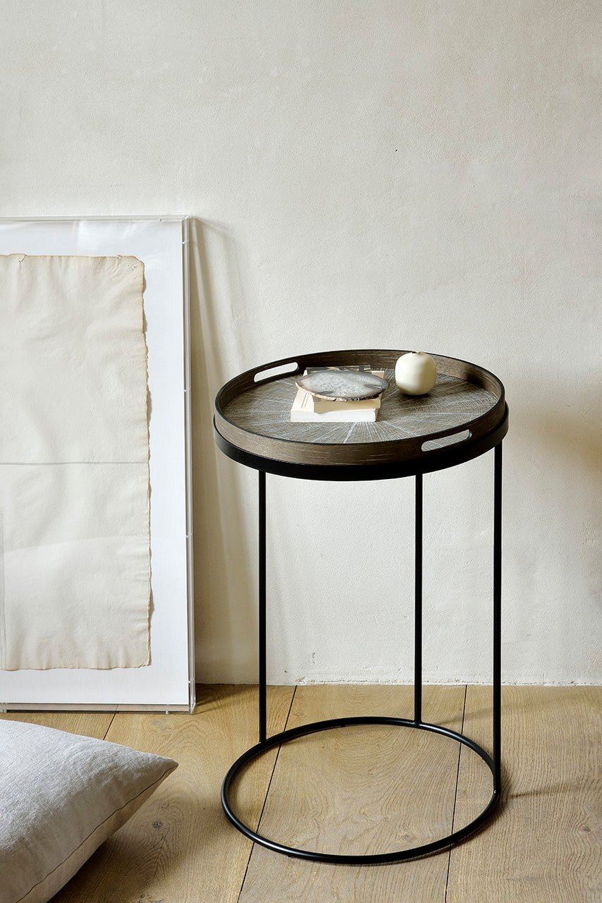 Tray side table - varnished wood - black - round - S - tray not included White Cliff Studio Side Table