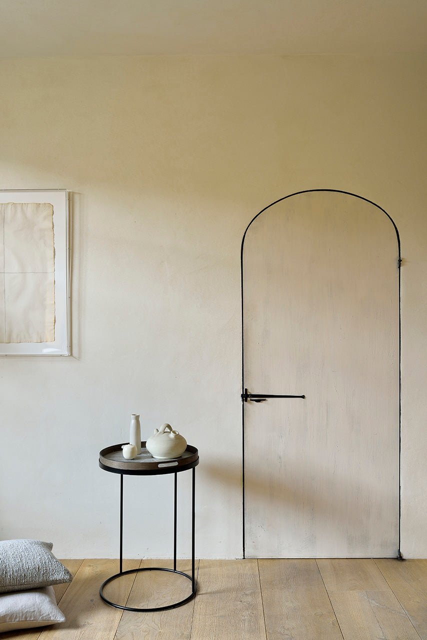 Tray side table - varnished wood - black - round - S - tray not included White Cliff Studio Side Table