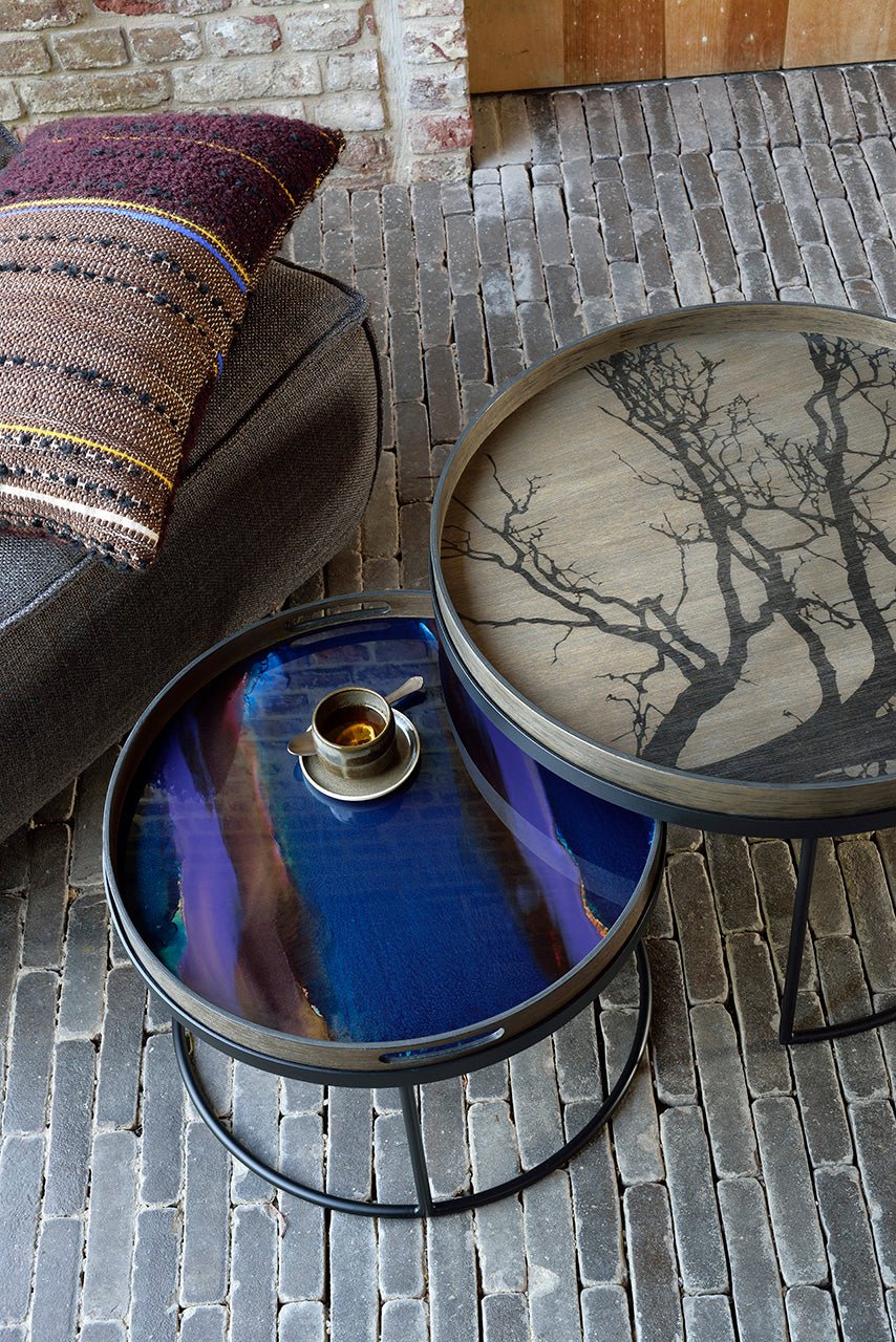 Tree tray - varnished wood - Black - round - L White Cliff Studio Trays