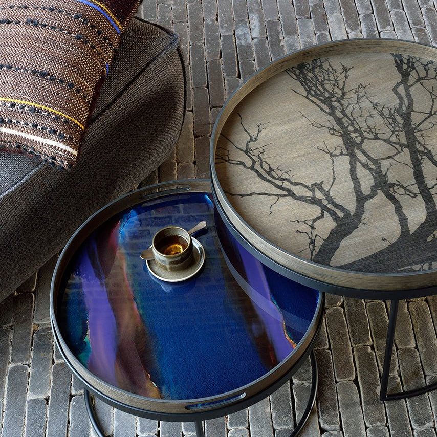 Tree tray - varnished wood - Black - round - L White Cliff Studio Trays