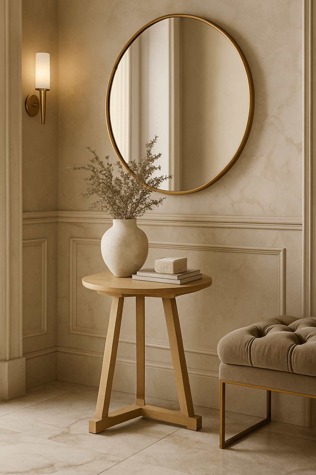 Tripod Small Round Side Table, Oak White Cliff Studio Accent Tables