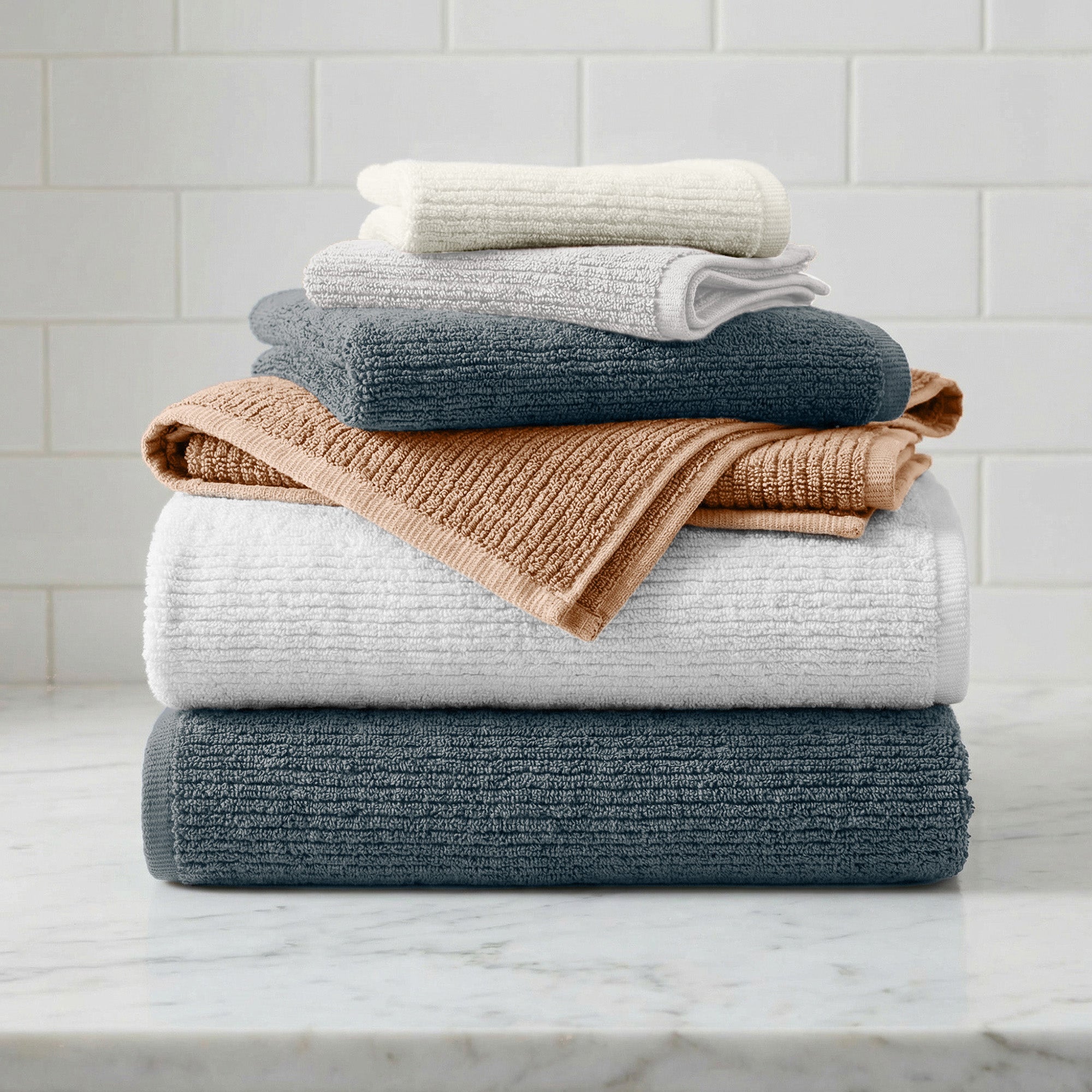 Turkish Cotton Ribbed 6-Piece Bath Towel Set - Georgiana Collection White Cliff Studio Towels
