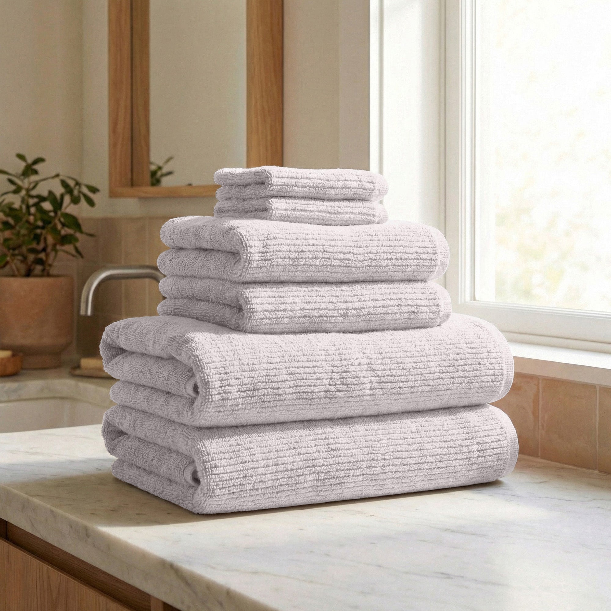 Turkish Cotton Ribbed 6-Piece Bath Towel Set - Georgiana Collection White Cliff Studio Towels