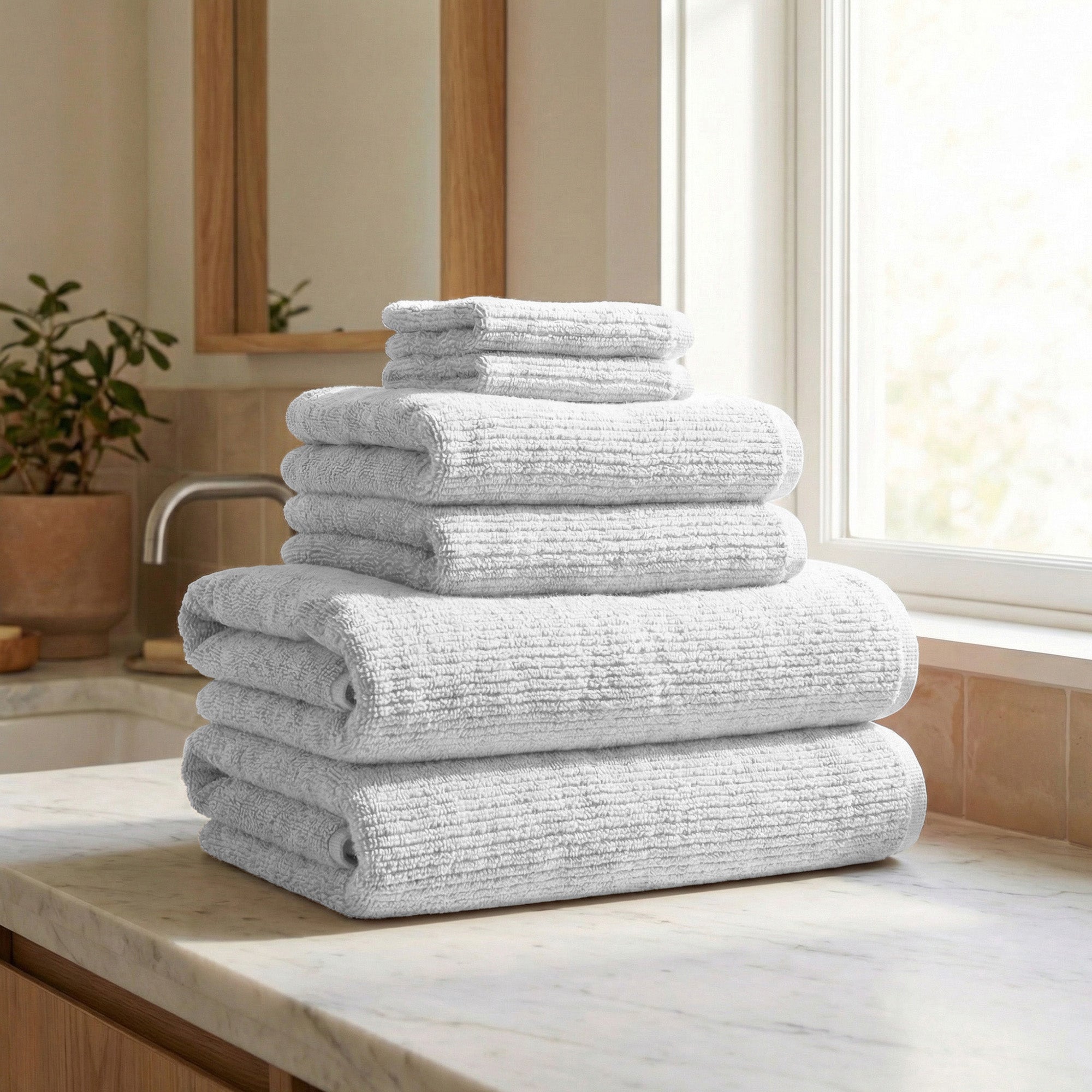 Turkish Cotton Ribbed 6-Piece Bath Towel Set - Georgiana Collection White Cliff Studio Towels