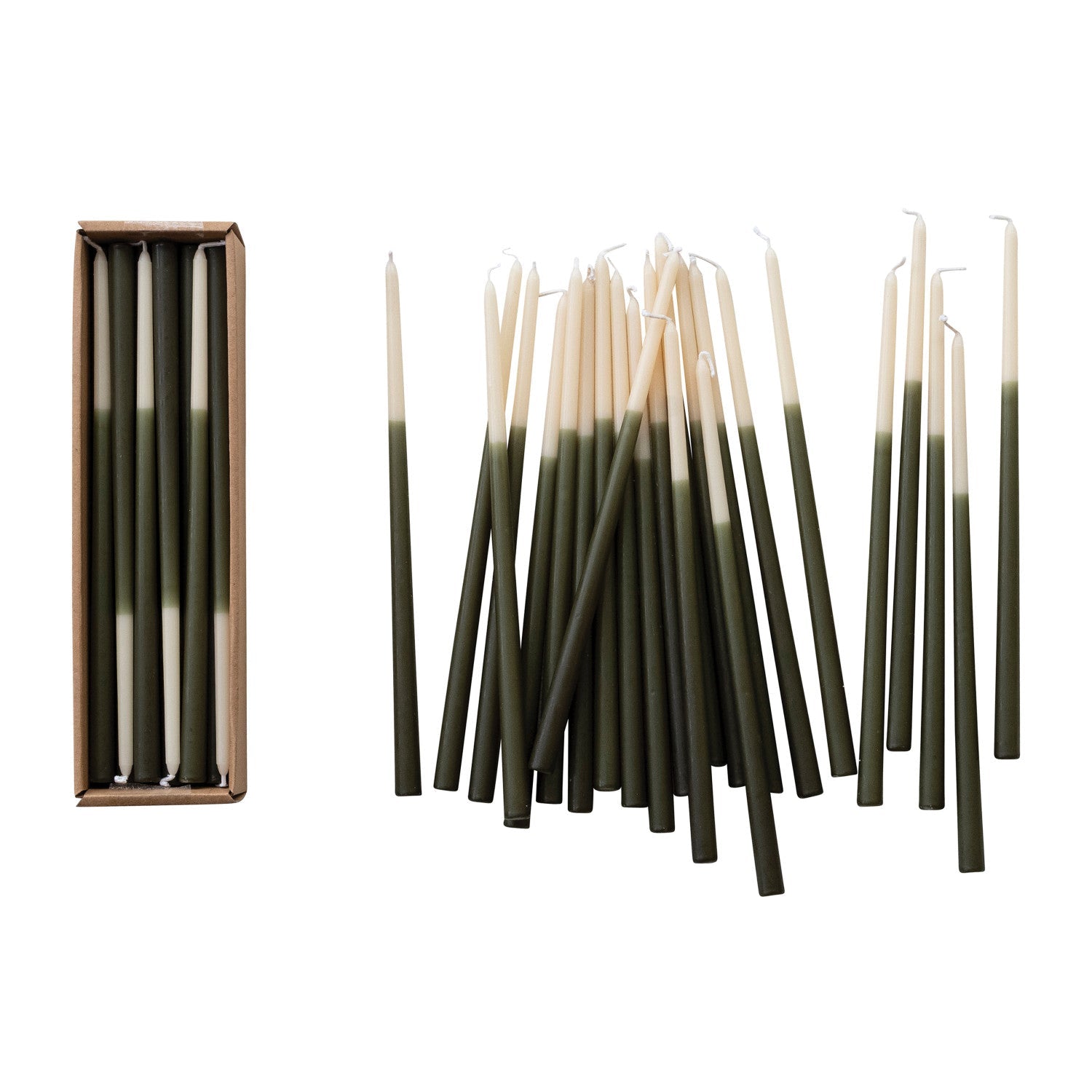 Two-Tone Thin Taper Candles, Cream & Olive, Set of 24 White Cliff Studio Candles