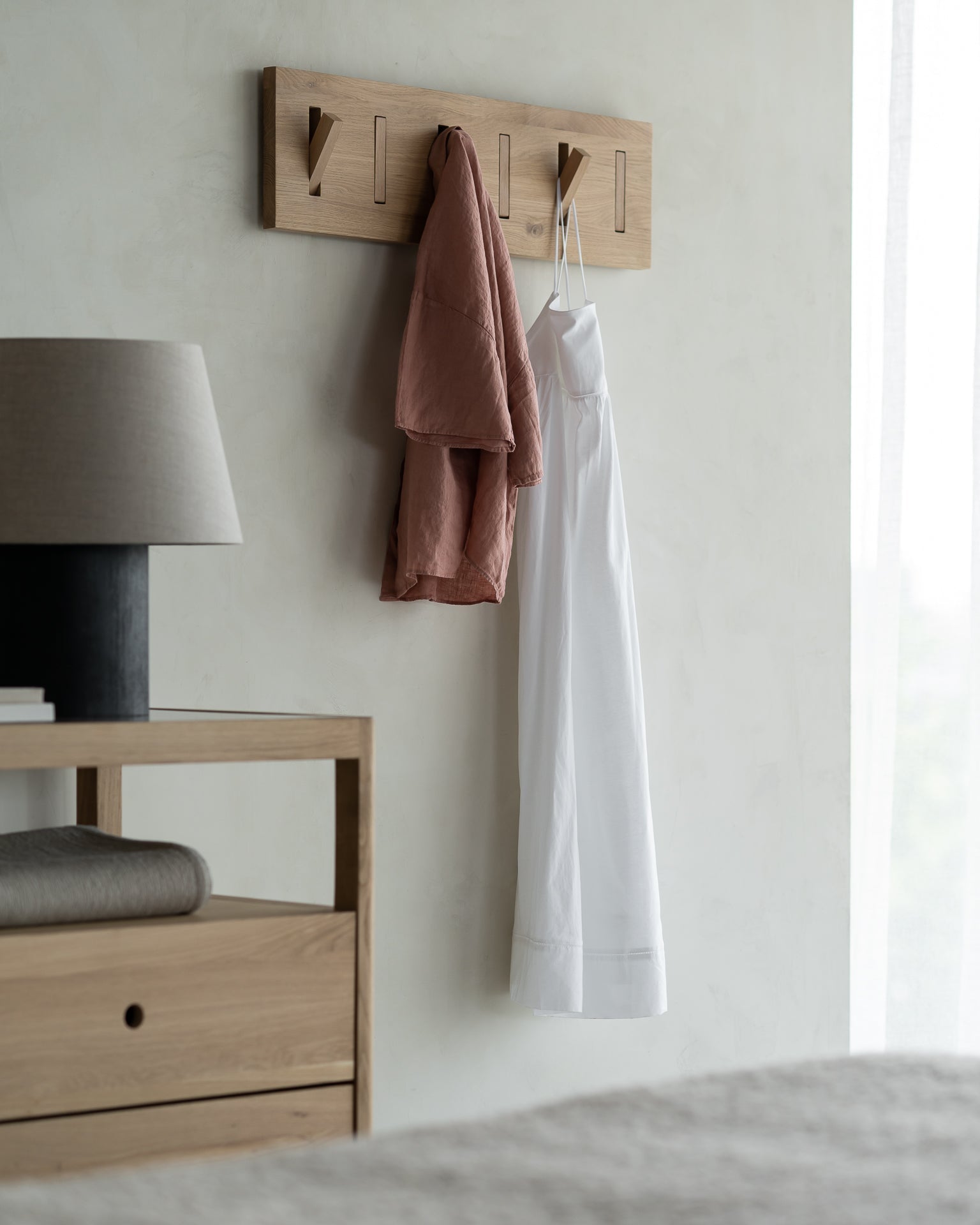 Utilitile wall hanger - varnished oak - 6 hangers White Cliff Studio Coat Hooks