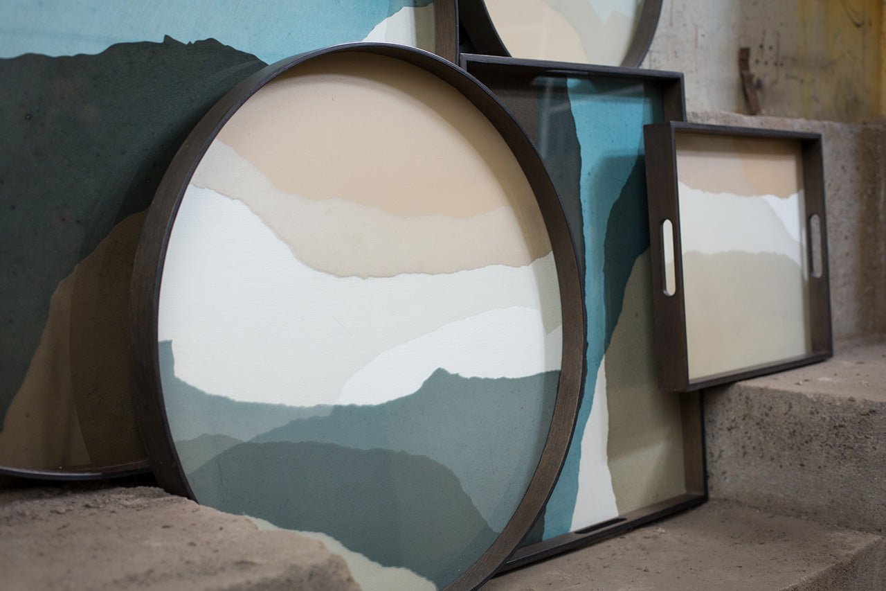 Wabi Sabi tray - glass - Slate - round - L White Cliff Studio Trays