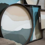 Wabi Sabi tray - glass - Slate - round - L White Cliff Studio Trays