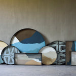 Wabi Sabi tray - glass - Slate - round - L White Cliff Studio Trays