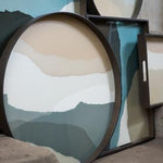 Wabi Sabi tray - glass - Slate - round - L White Cliff Studio Trays