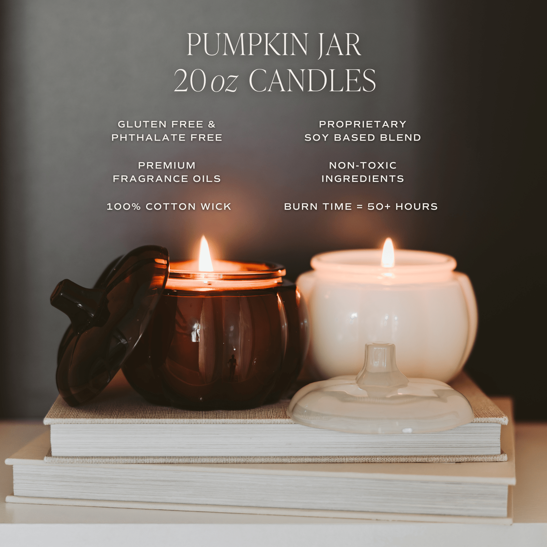 Warm and Cozy Soy Candle - White Translucent Glass Pumpkin Jar - 20 oz White Cliff Studio Candles and Candle Accessories