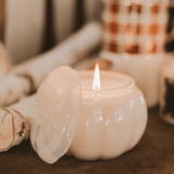 Warm and Cozy Soy Candle - White Translucent Glass Pumpkin Jar - 20 oz White Cliff Studio Candles and Candle Accessories