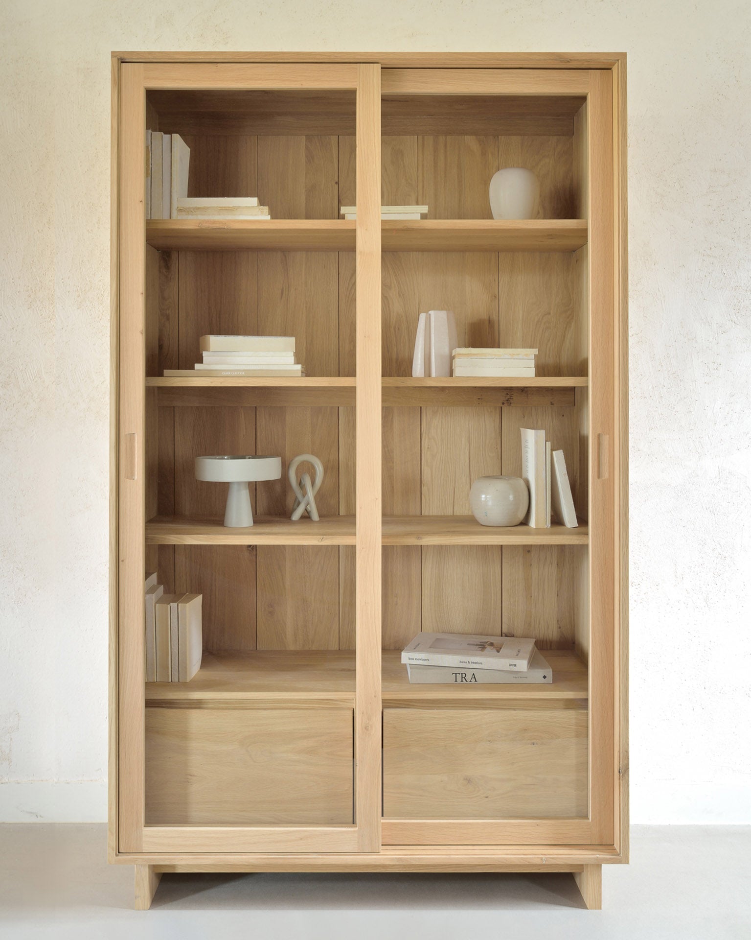 Wave cupboard - oak - 2 sliding doors - 2 inside drawers White Cliff Studio Cab inet