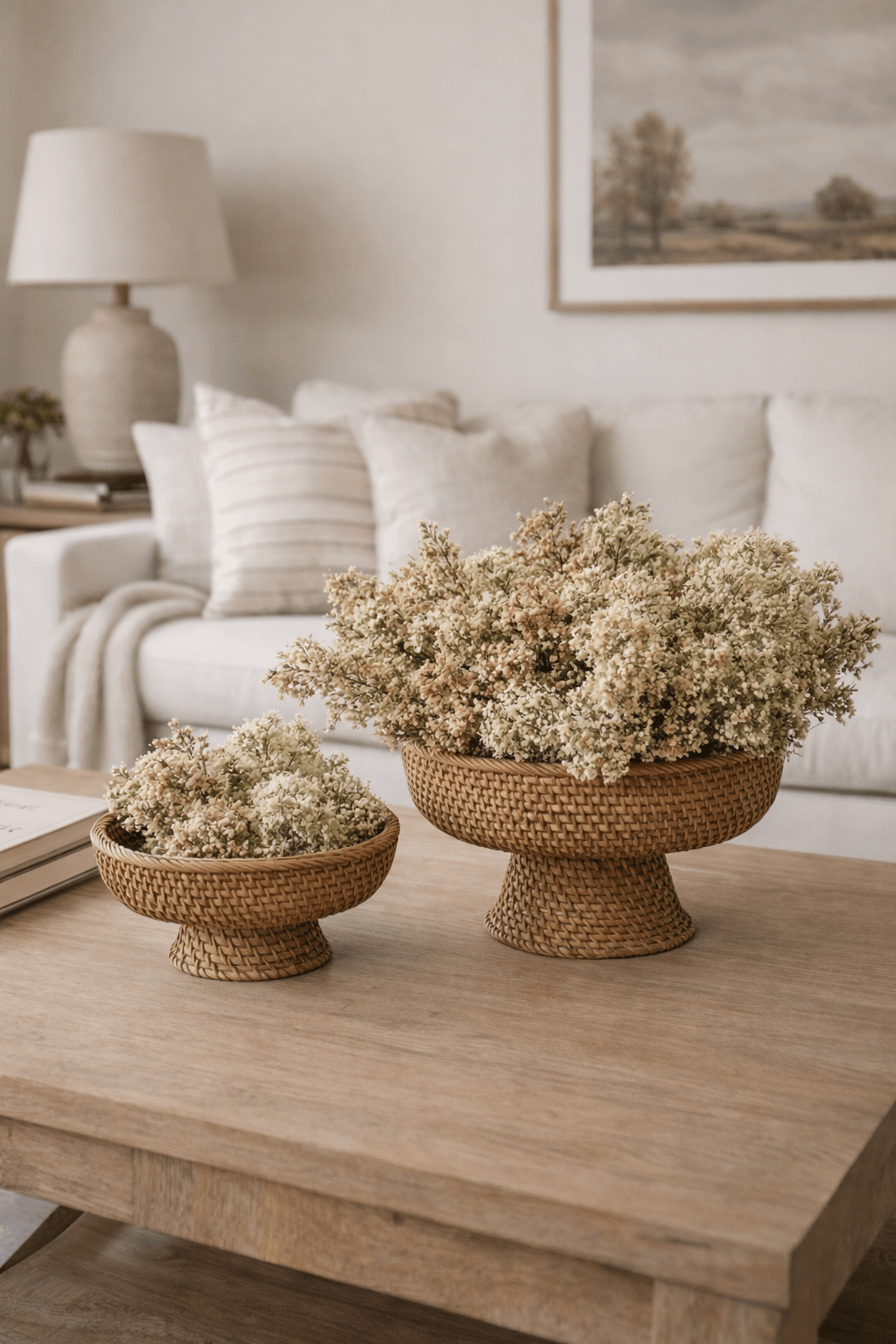Wellfleet Woven Rattan Footed Bowl - Set of 2 White Cliff Studio Decorative Bowls