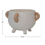 White Terracotta Planter with Rattan Handles