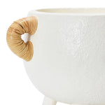 White Terracotta Planter with Rattan Handles