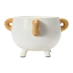 White Terracotta Planter with Rattan Handles