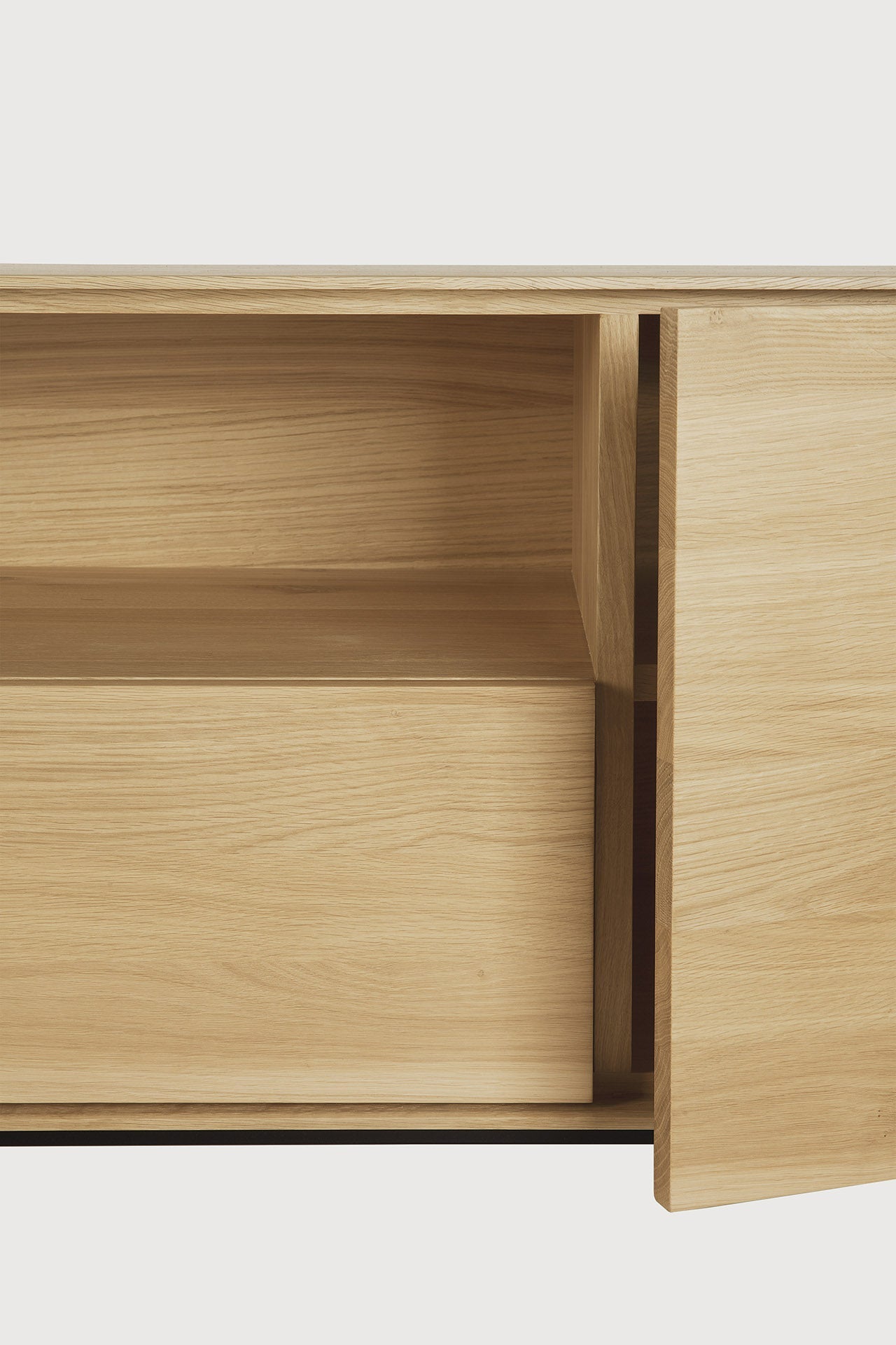 Whitebird TV cupboard - varnished oak - 1 door - 1 flip - down door - 2 drawers White Cliff Studio Media Console
