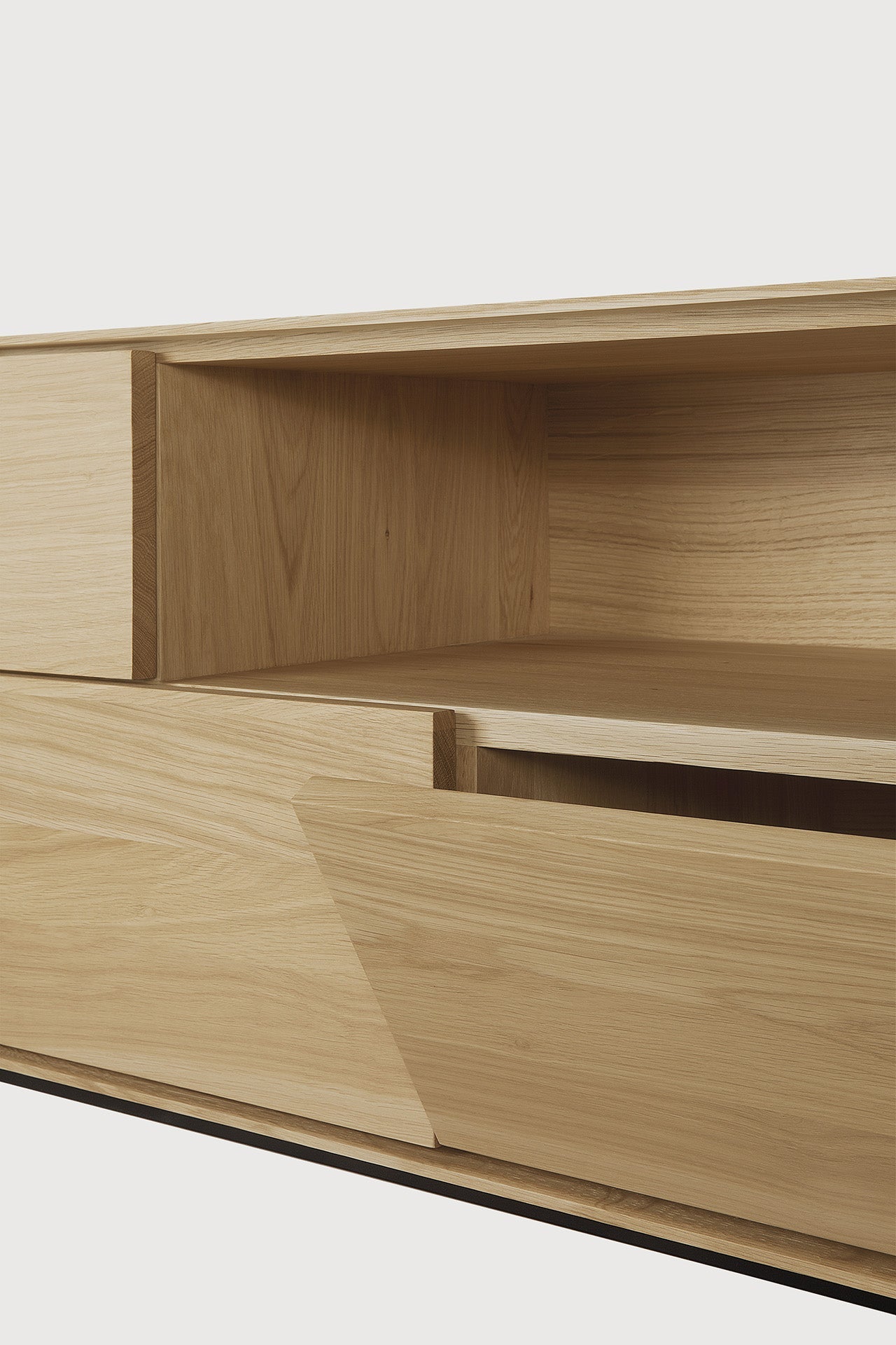 Whitebird TV cupboard - varnished oak - 1 door - 1 flip - down door - 2 drawers White Cliff Studio Media Console