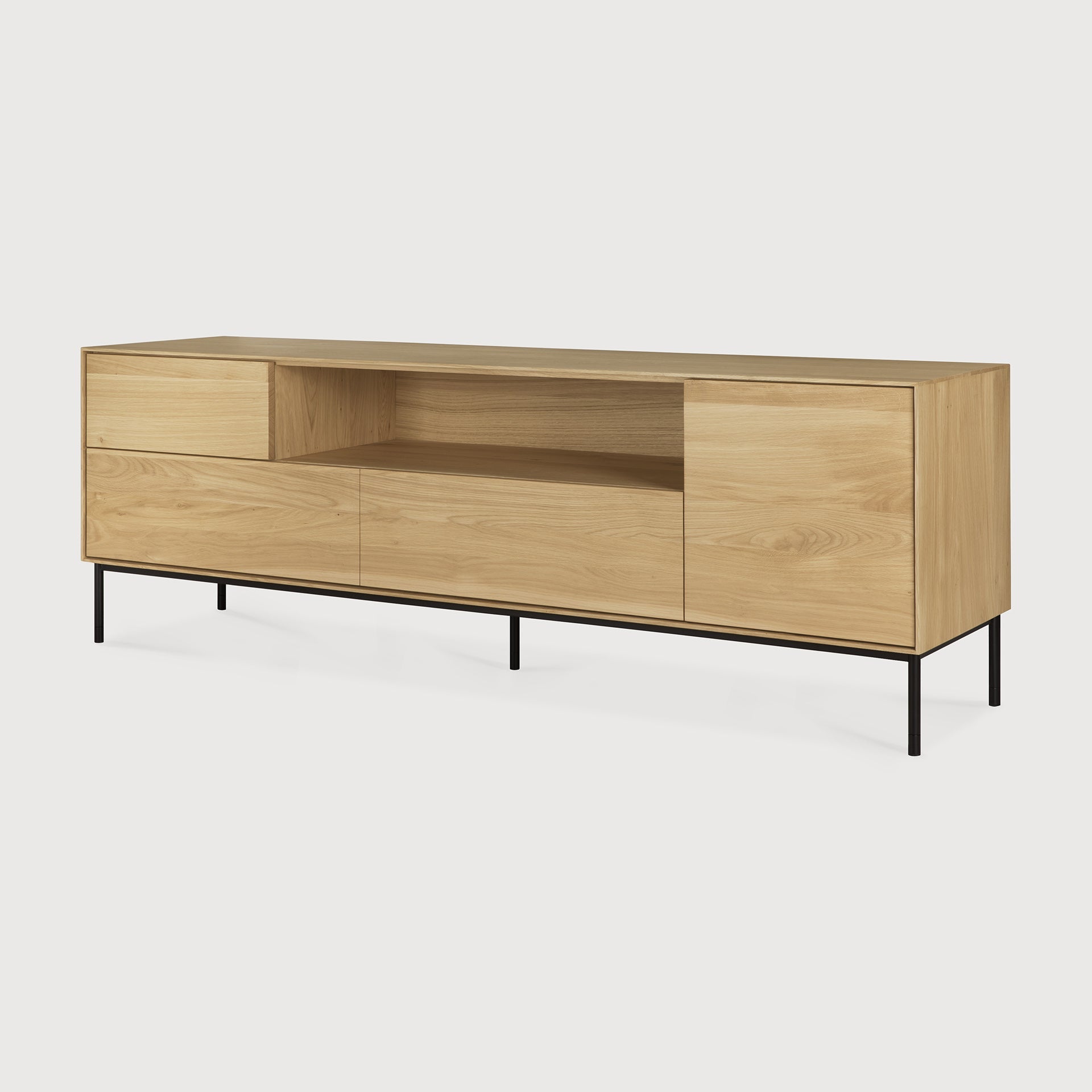 Whitebird TV cupboard - varnished oak - 1 door - 1 flip - down door - 2 drawers White Cliff Studio Media Console